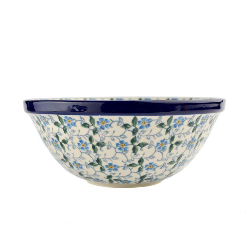 Cereal/Pasta Bowl - Periwinkle/Blue & Yellow Flowers - 0058-2089X - 16.5 x 6.5cms - Polish Pottery