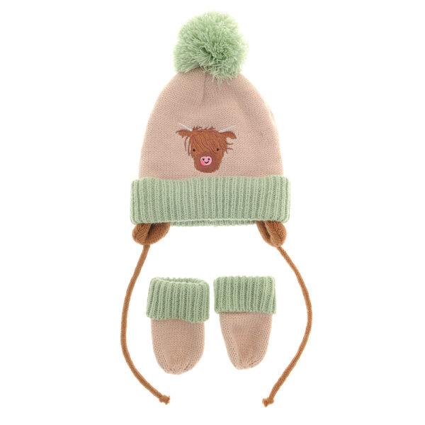 Baby Wooly Hat & Mittens Set - Highland Cow - 0-12 Months - Ziggle
