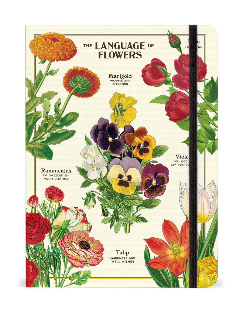 Cavallini - Large Lined Notebook 6x8ins - Language of Flowers - 144 Pages With Elastic Enclosure