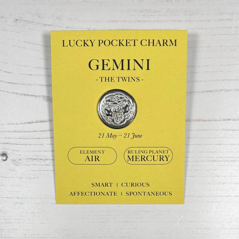 Gemini The Twins (21 May - 21 June) - Zodiac Lucky Pocket Charm - Pewter Token - Compton & Clarke