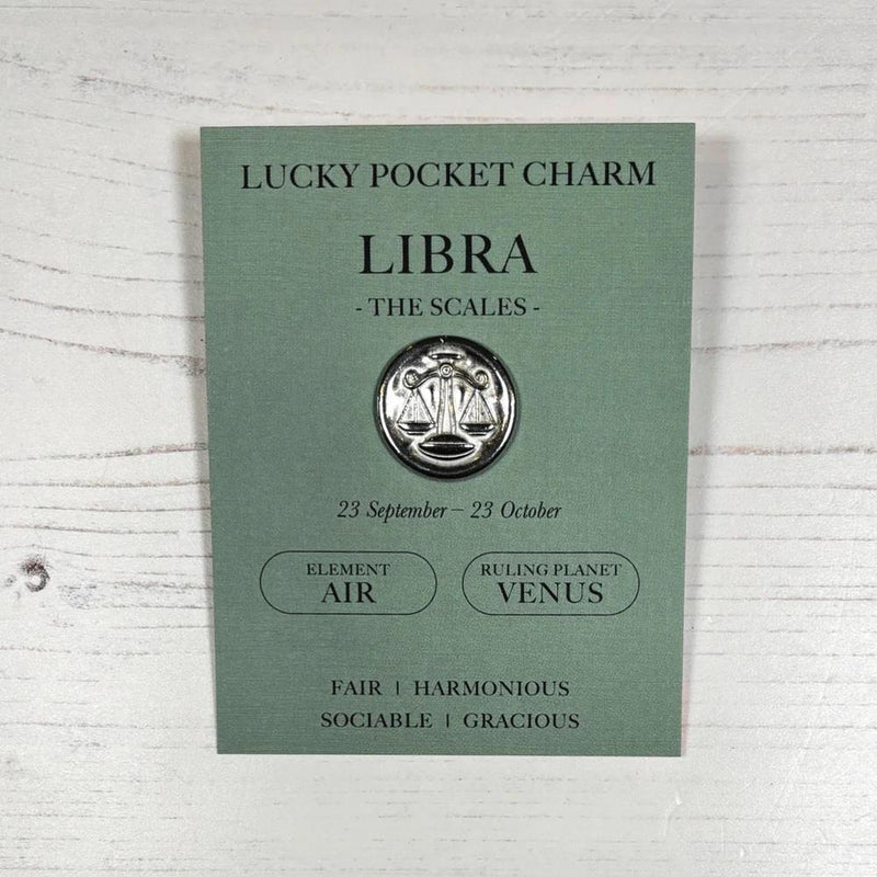Libra The Scales (23 Sept - 23 Oct) - Zodiac Lucky Pocket Charm - Pewter Token - Compton & Clarke