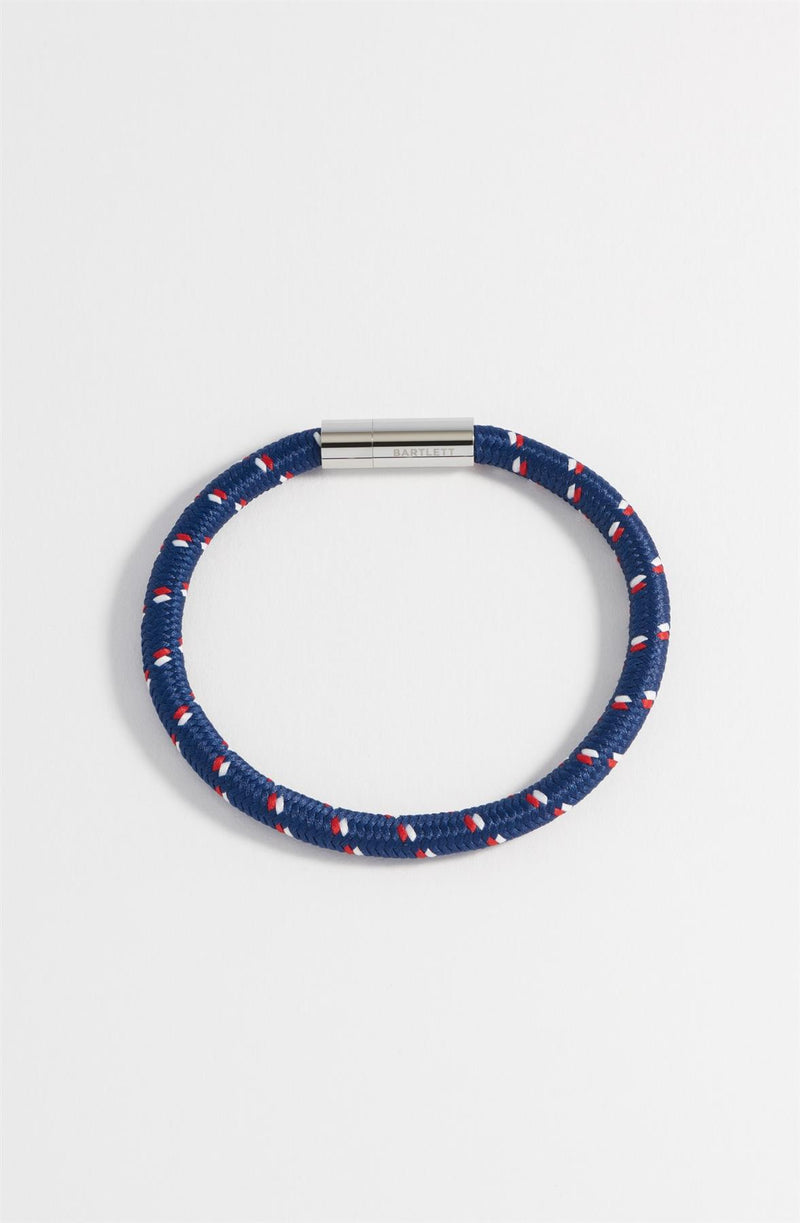 Woven Cord Wrap & Stainless Steel Bracelet - Navy Blue & Red - Gift Boxed - Bartlett For Men