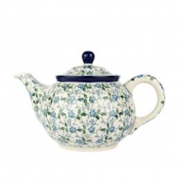 Medium Teapot - Periwinkle/Blue & Yellow Flowers - 0.9 Litre - 0264-2089X - Polish Pottery