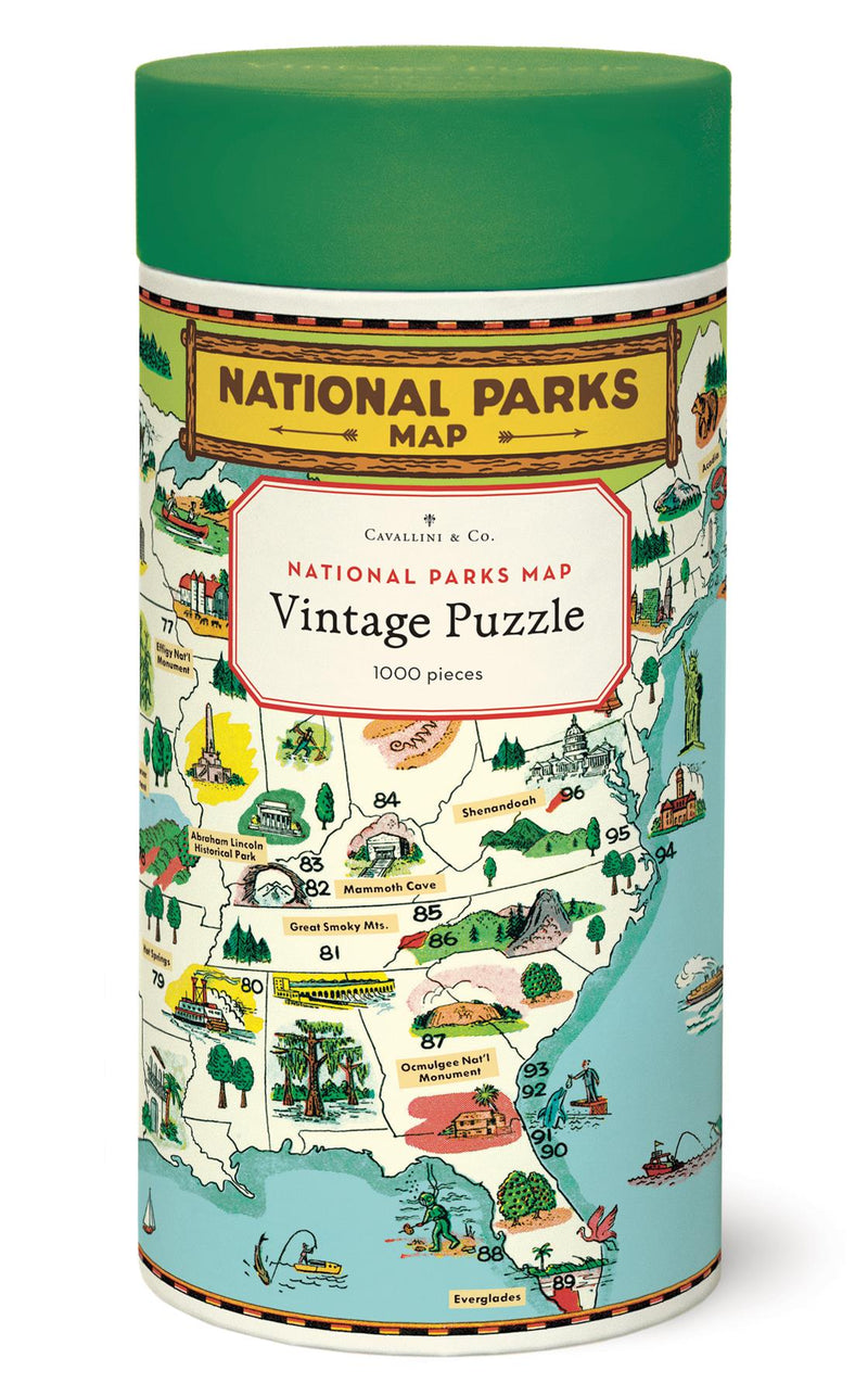 Cavallini - Vintage Jigsaw Puzzle - 1000 Pieces - 55x70cms - Map Of USA National Parks