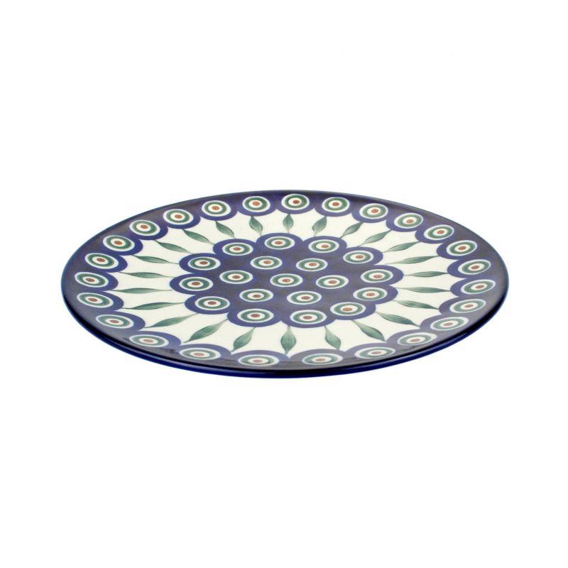 Round Platter 21.5cms - Green, Red & White Spots - Peacock - C233-0054X - Polish Pottery