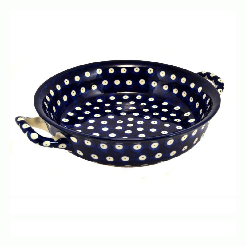 Round Oven Dish With Handles - Blue Eyes/Blue With White Spots - 21.5cms - 0419-0070AX - Polish Pottery