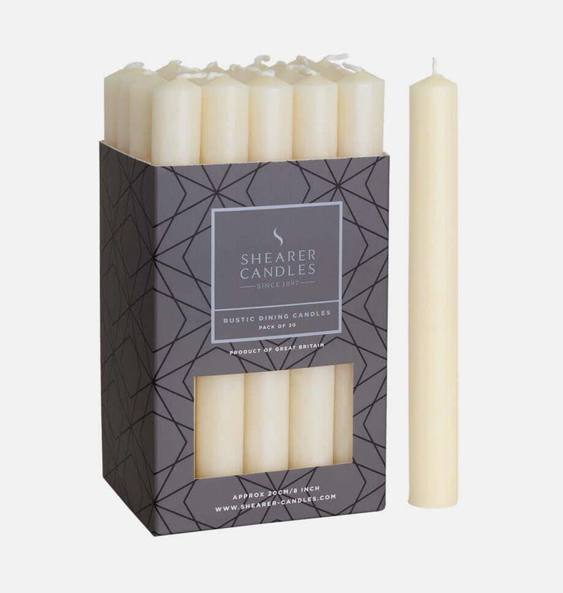 Shearer Candles - Ivory Rustic Dining Candle - 20cms/8ins - Sold Individually
