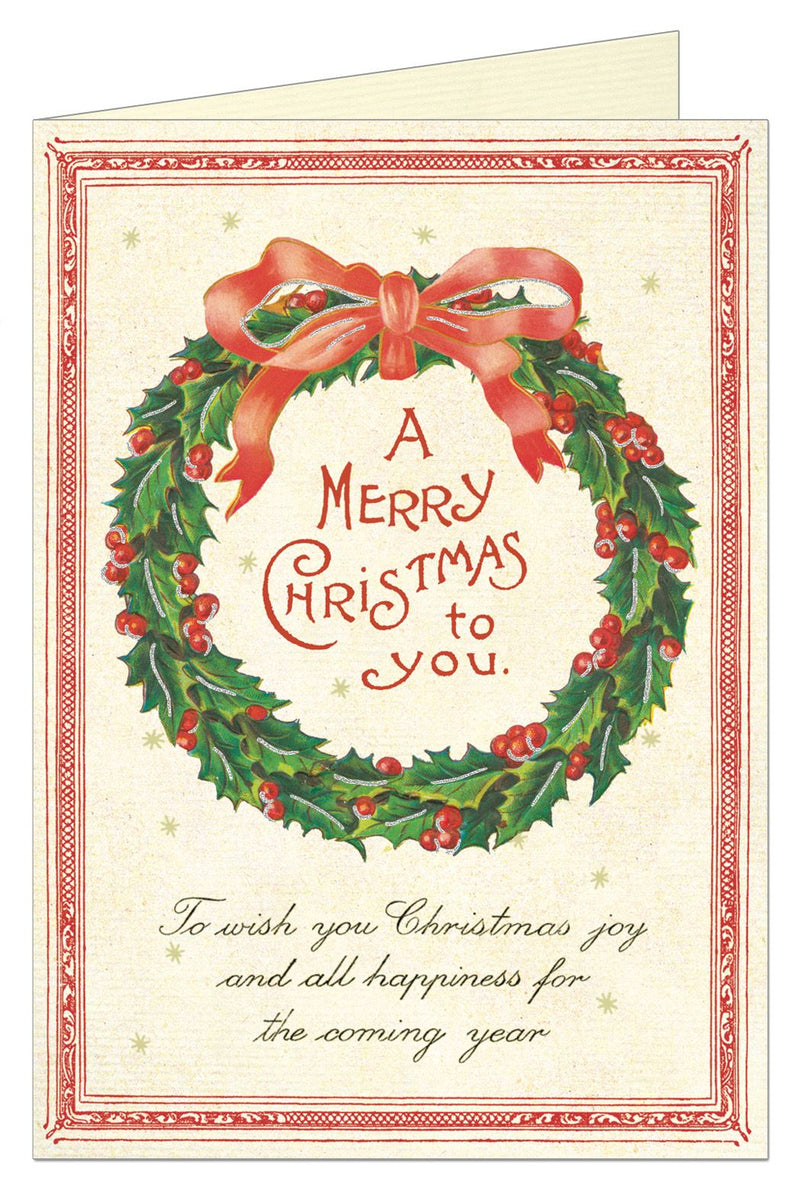 Cavallini - 10 x Glitter Greetings Christmas Cards/Notes - Christmas Wreath