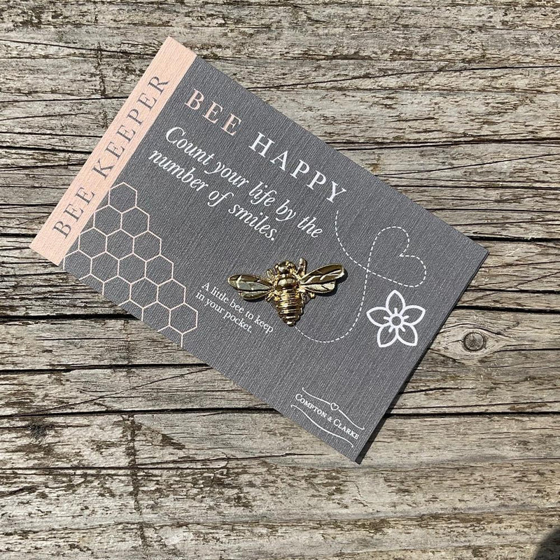 Bee Happy - Bee Keeper Pocket Charm - Gold Plated Pewter Bee