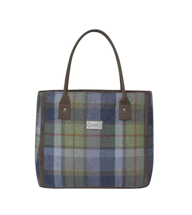 Earth Squared - Tote Shoulder Bag - Inveresk Autumn Tweed Wool - Blue & Brown - 35x26x14cm