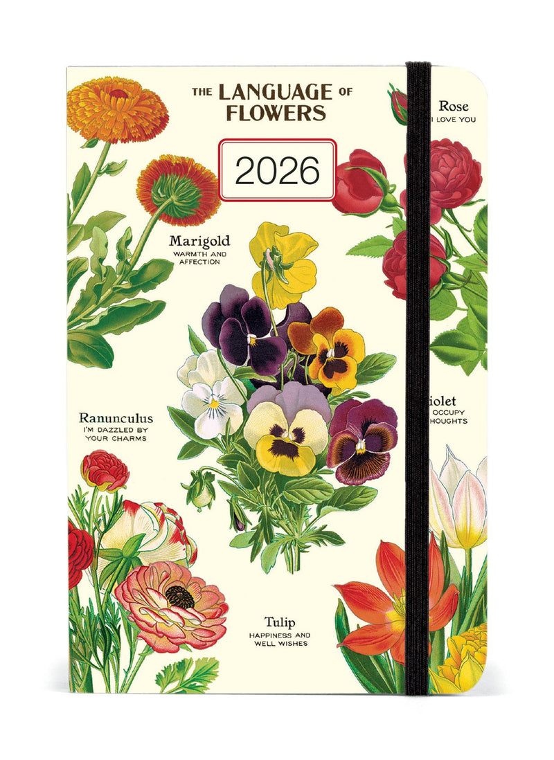 Cavallini 2026 Diary - Language of Flowers - 4x6ins - Week At A Glance Layout - Elastic Enclosure