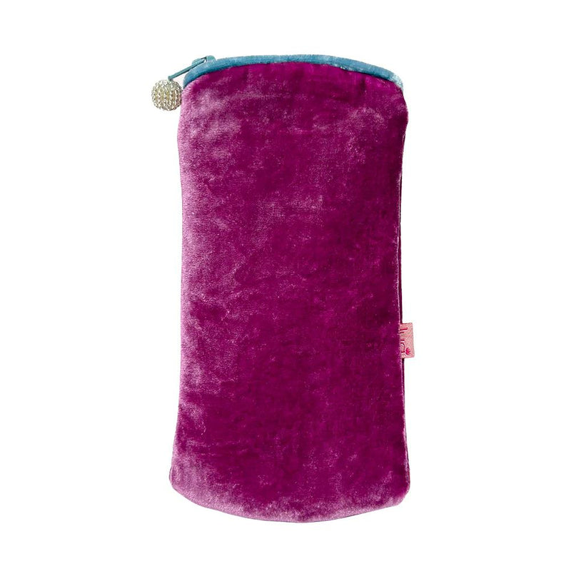 Lua - Velvet Spectacle/Glasses Case 9.5 x 19cms - Mulberry Pink/Turquoise Zip