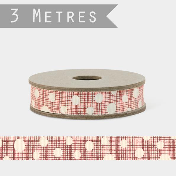 Gift Ribbon - Cream & Red With Cream Dots - 3m - East Of India