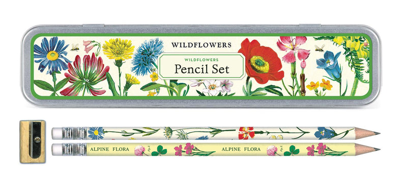 Cavallini - Tin of Pencils - Wildflowers - 10 Pencils/2 Designs & Sharpener