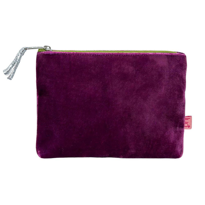 Lua - Velvet Coin Purse - 11 x 16cms - Plum Purple/Green Zip