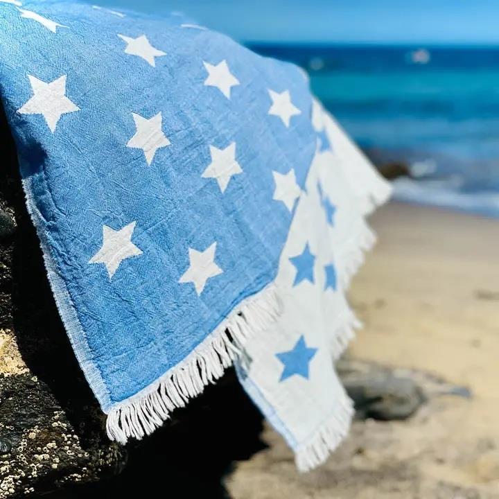 Stars Hammam Large Towel - Heritage Blue - Ailera - 90 x 160cms