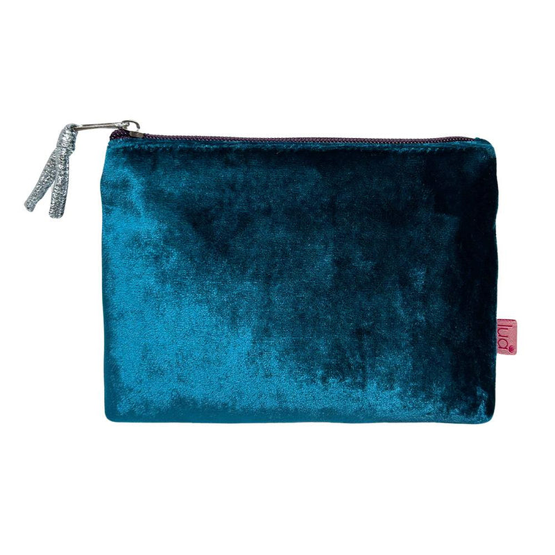 Lua - Velvet Coin Purse - 11 x 16cms - Dark Turquoise Teal/Purple Zip