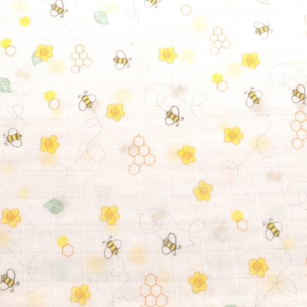 Large Single Muslin - Bees & Flowers - 80x80cms - Suitable From Birth - Ziggle