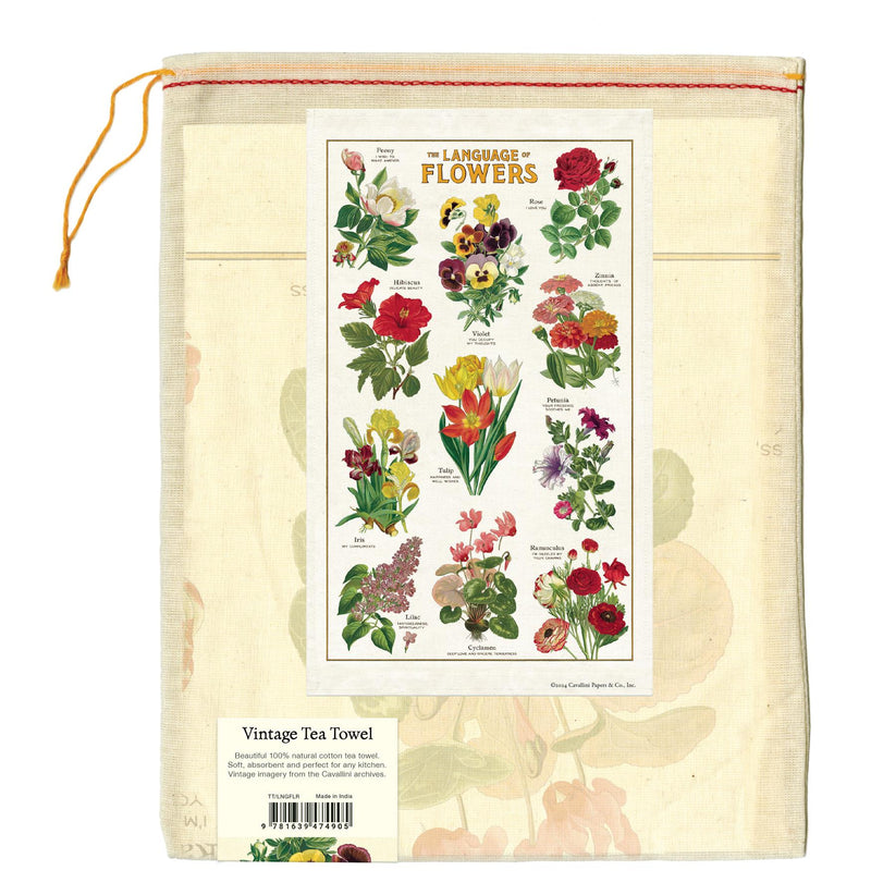 Cavallini - 100% Natural Cotton Vintage Tea Towel - 80 x 47cms - Language of Flowers