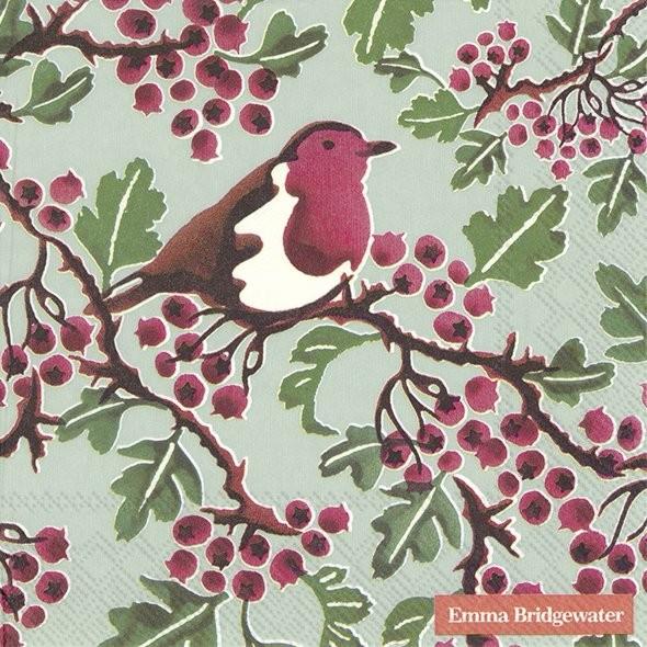 Emma Bridgewater - 20 x Lunch Paper Napkins/Serviettes - 33x33cms -  Green/Hawthorn Berry/Robin