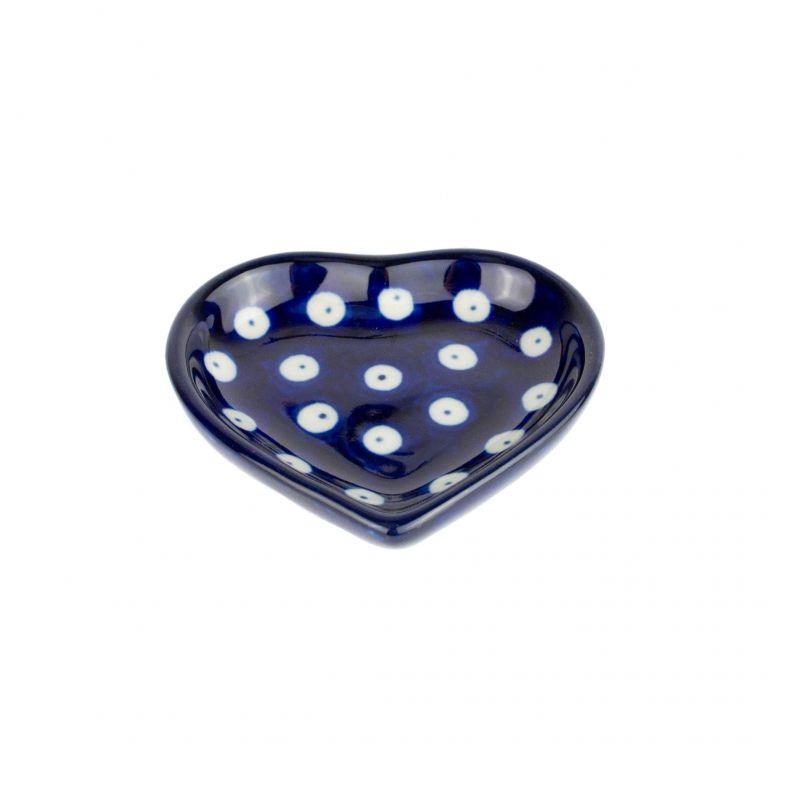 Mini Heart Dish - Blue Eyes/Blue With White Spots - B64-0070AX - Polish Pottery