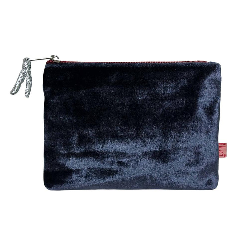 Lua - Velvet Coin Purse - 11 x 16cms - Navy Blue/Red Zip