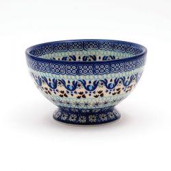 French Bowl - Blue Squares & Flowers- 0206-1026X - 14 x 8.5cms - Polish Pottery