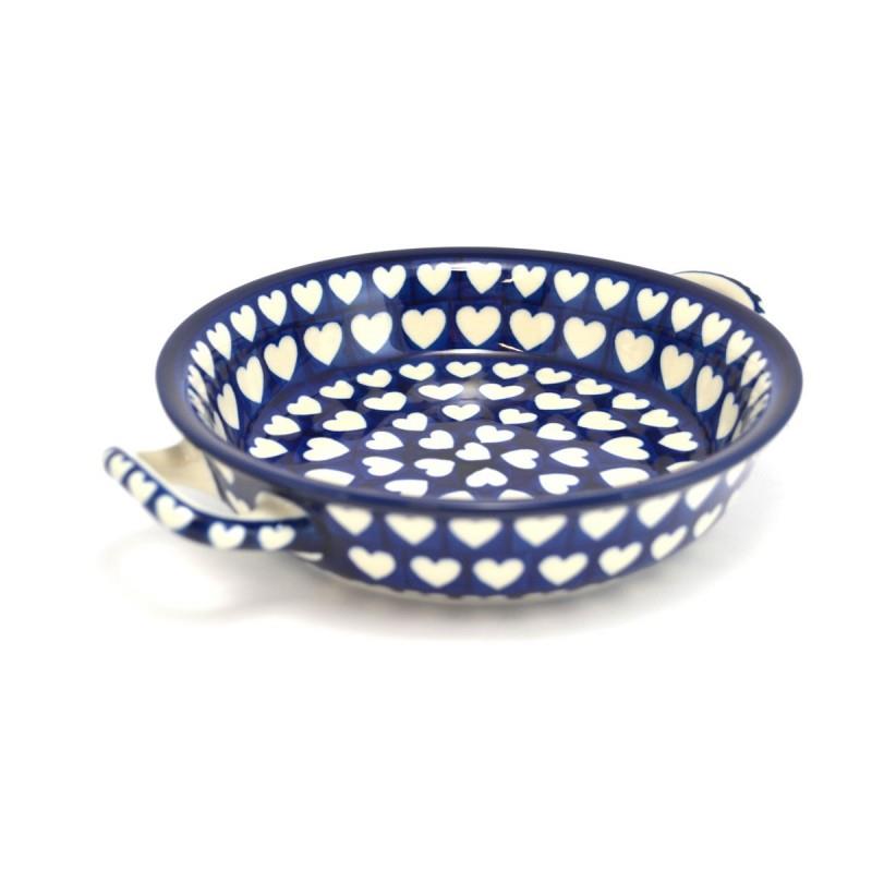 Round Oven Dish With Handles - Hearts - 21.5cms - 0419-0375JX - Polish Pottery