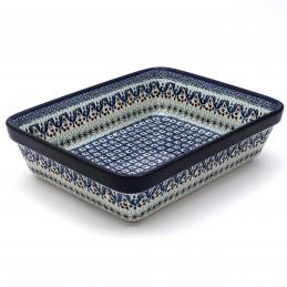 Lasagne Dish - Blue Squares & Flowers - 32 x 26.5 x 7cms - 0406-1026X - Polish Pottery