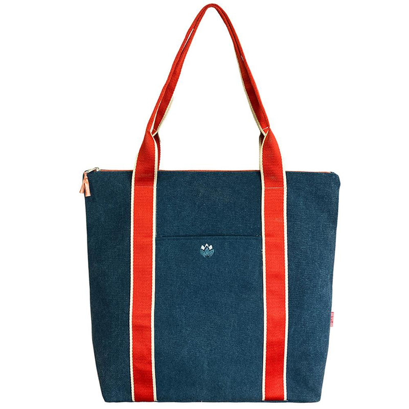 Lua - Thick Cotton Canvas Tote Shopping Bag - Denim Blue - 42 x 35cms
