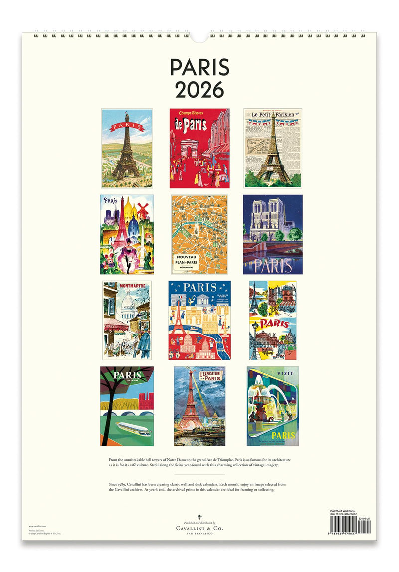 Cavallini - 2026 Wall Calendar - 13 x 19ins - Paris