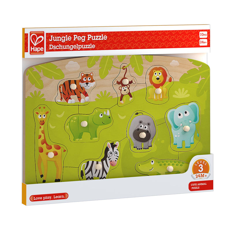 Hape - Jungle/Zoo Animals - Peg Jigsaw Puzzle - 9 Pieces/24 months