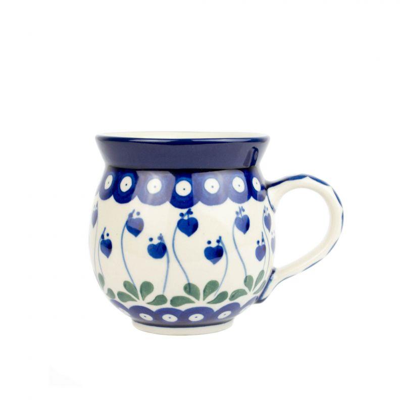 Medium Round Mug - Blue Dots With Flower Buds - 350ml - 0070-0377OX - Polish Pottery