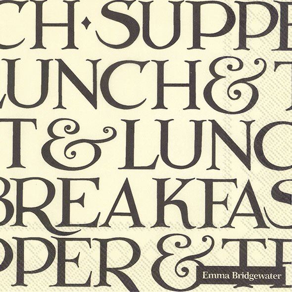 Emma Bridgewater - 20 x Lunch Paper Napkins/Serviettes - 33x33cms - Black Toast Table