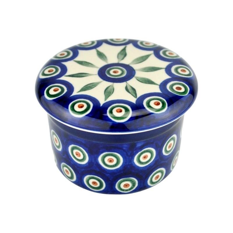 Butter Bell/Crock - Green, Red & White Spots - Peacock - 0270-0054X - 11 x 8cms - Polish Pottery