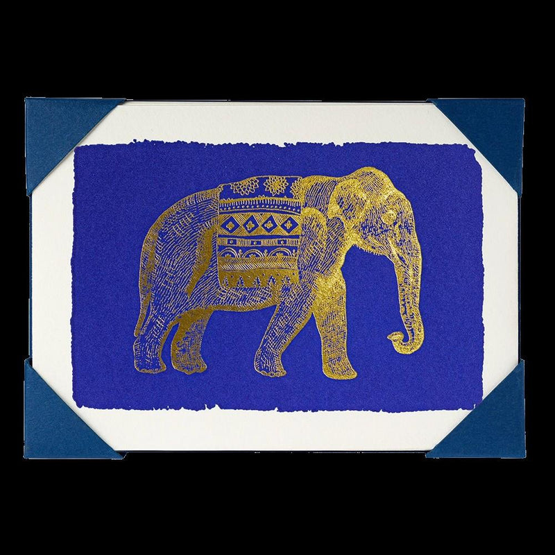 Gold Elephant/Deep Blue - 5 Letterpress Notecards & Envelopes - Archivist