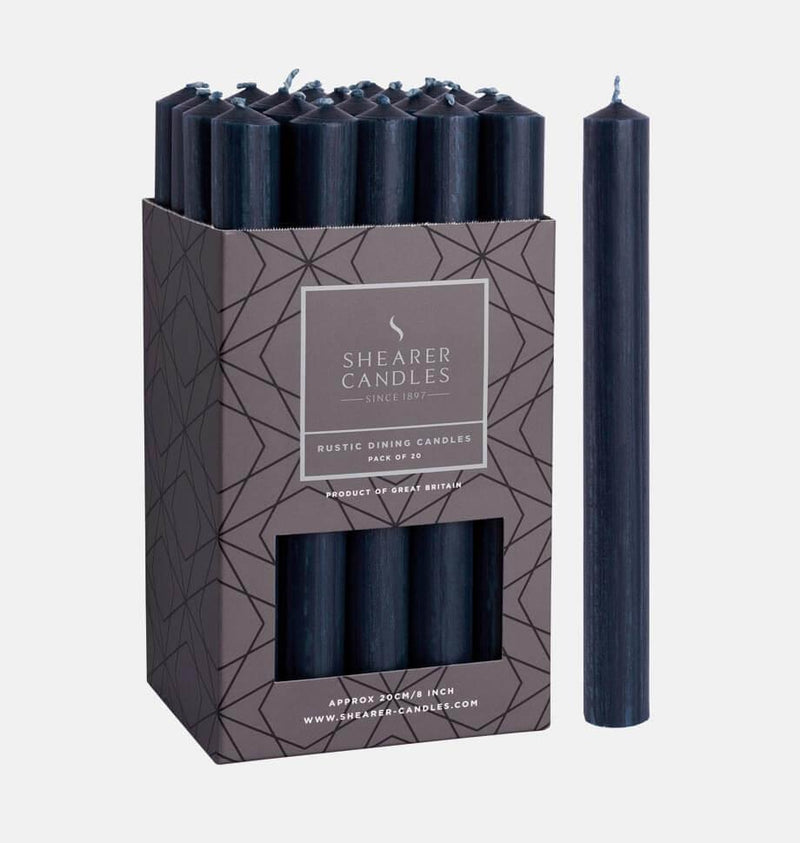 Shearer Candles - Navy Blue Rustic Dining Candle - 20cms/8ins - Sold Individually