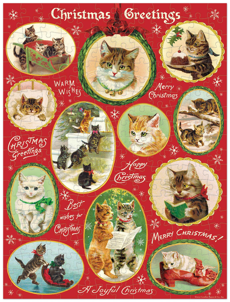 Cavallini - Vintage Mini Jigsaw Puzzle - 240 Pieces - 27x35cms - Christmas Cats