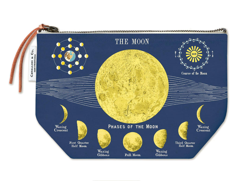 Cavallini - 100% Natural Cotton Vintage Pouch Bag - 15x22cms - Moon Chart/Phases of The Moon