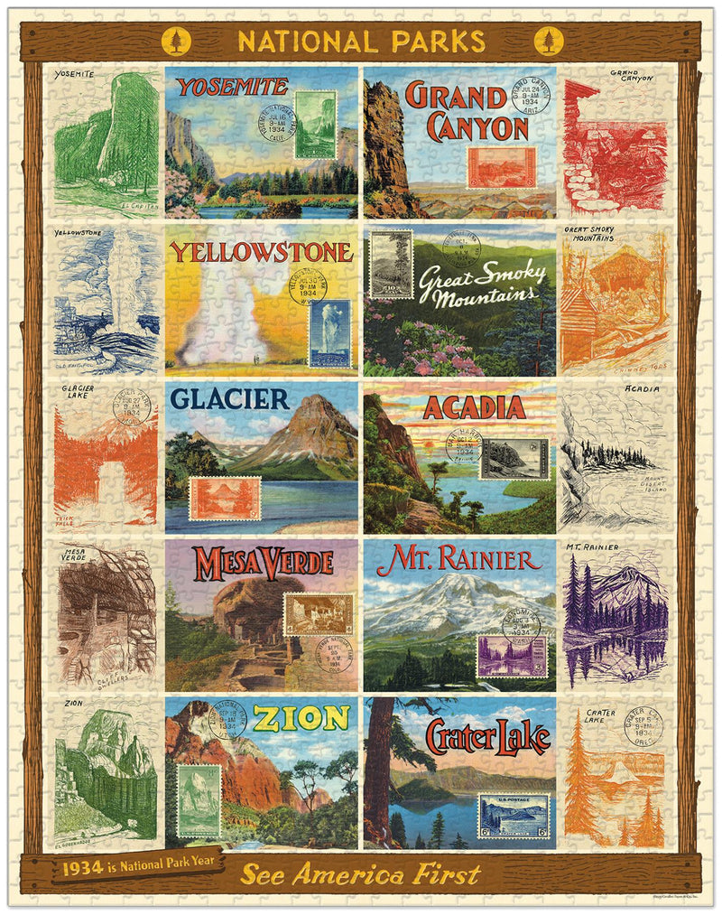 Cavallini - Vintage Jigsaw Puzzle - 1000 Pieces - 55x70cms - Collage of National Parks of USA(NP2)