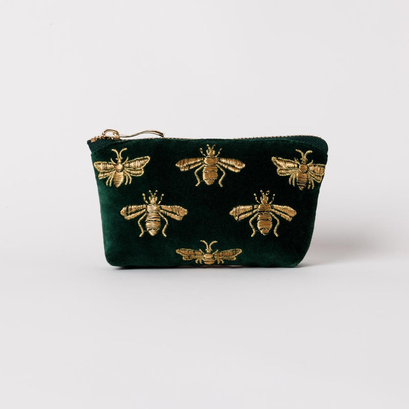 Elizabeth Scarlett - Coin Purse - Honey Bees - 16 x 10cms - Forest Green/Gold