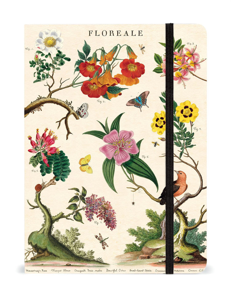 Cavallini - Large Lined Notebook 6x8ins - Floreale/Flora - 144 Pages With Elastic Enclosure
