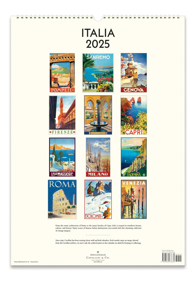 Cavallini - 2025 Wall Calendar - 13 x 19ins - Italy/Italia