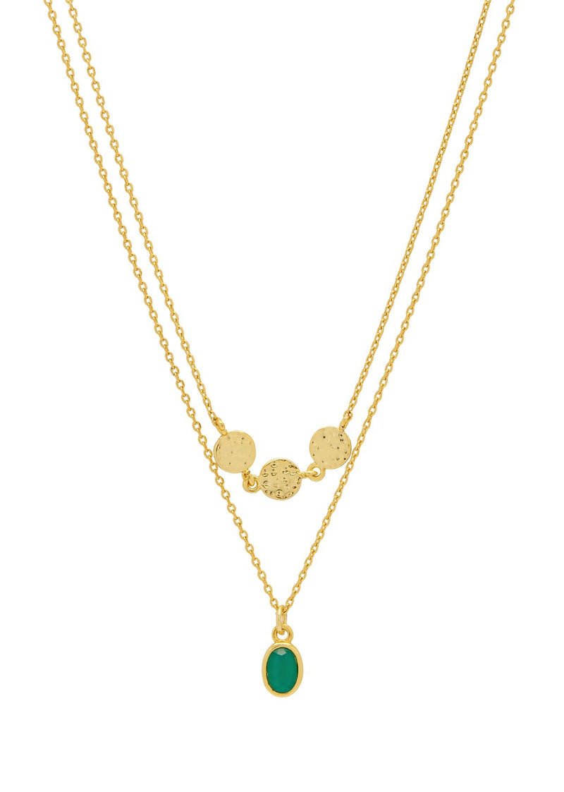 Textured Disc & Green Onyx Stone Duo Necklace - Gold Plated - Treasure Me - Estella Bartlett