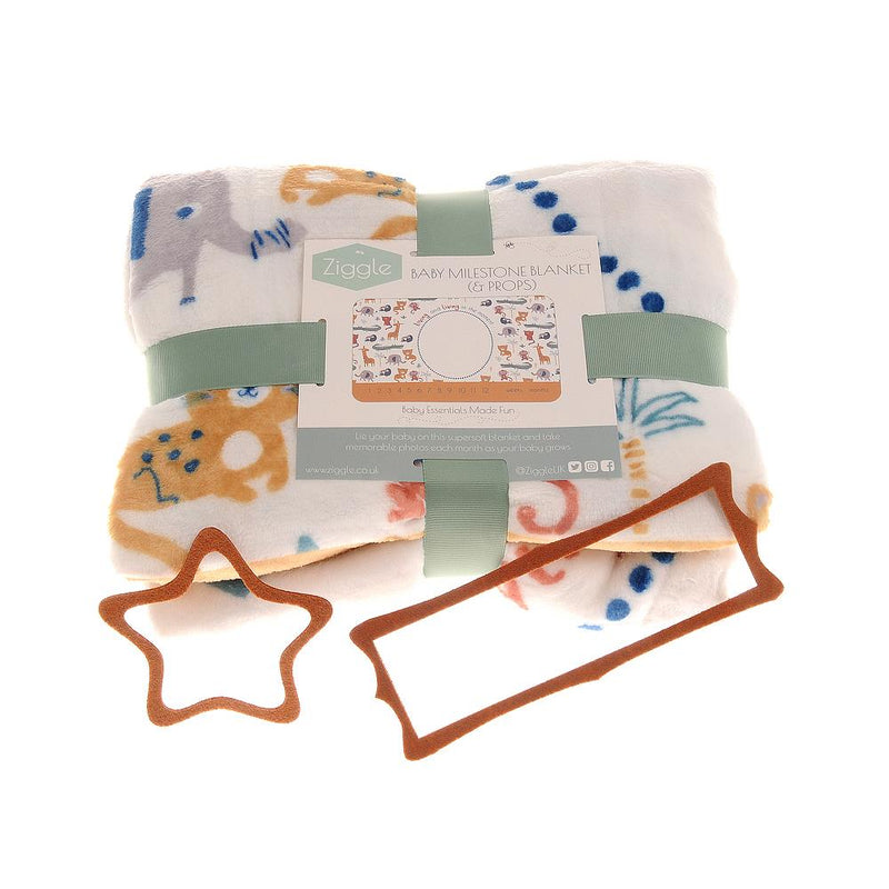 Milestone Fleece Blanket - Savanna Safari Animals - 100x120cms - Ziggle