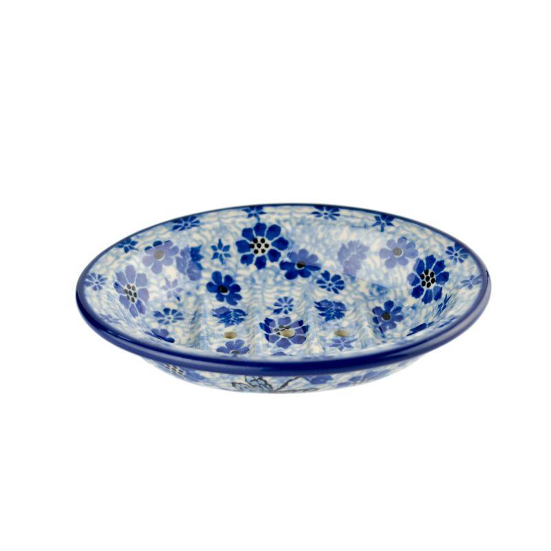Soap Dish With Holes - Blue Flowers - 0879-1443X - Polish Pottery
