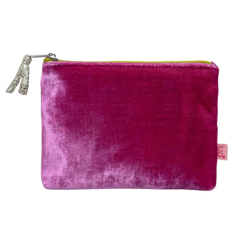 Lua - Velvet Coin Purse - 11 x 16cms - Pink/Yellow Zip