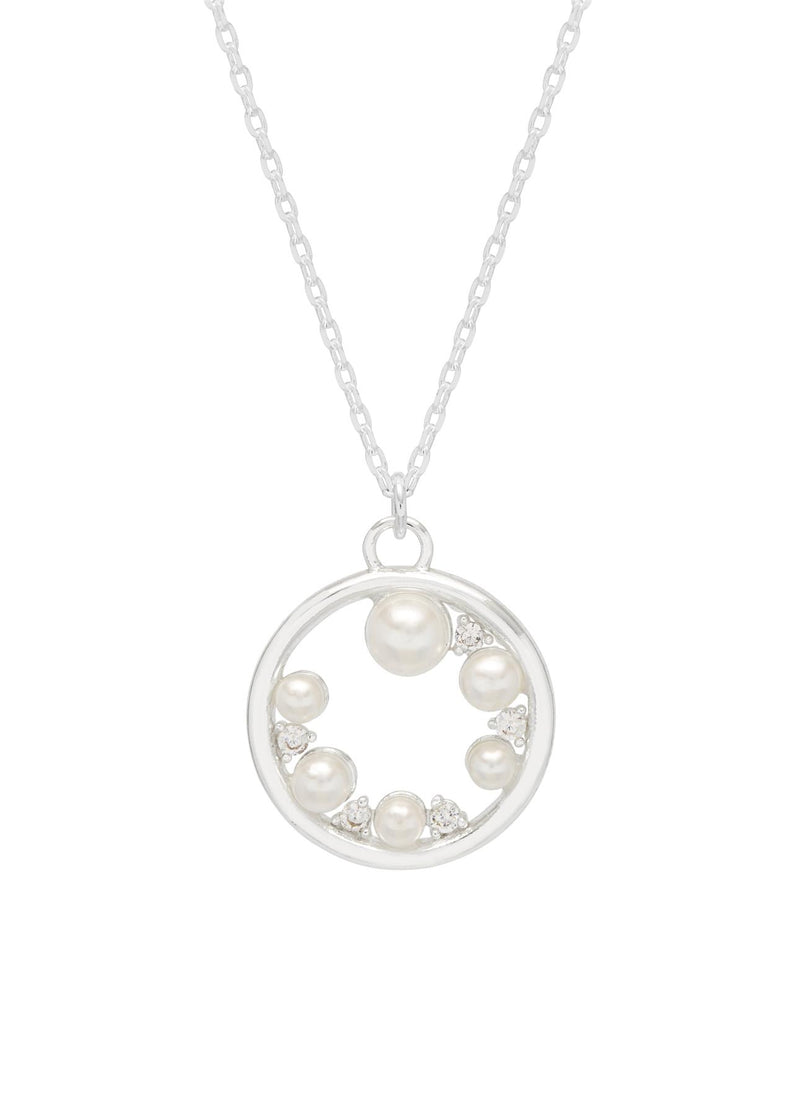 Pearl & Cubic Zirconia Circle Necklace - Silver Plated - One Of A Kind - Estella Bartlett
