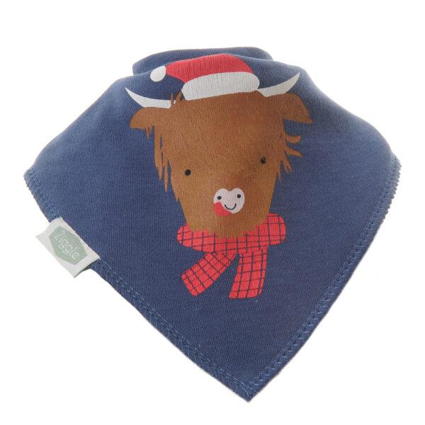 Dribble Bib - Christmas Highland Cow - Navy Blue - Suitable From Birth - Ziggle