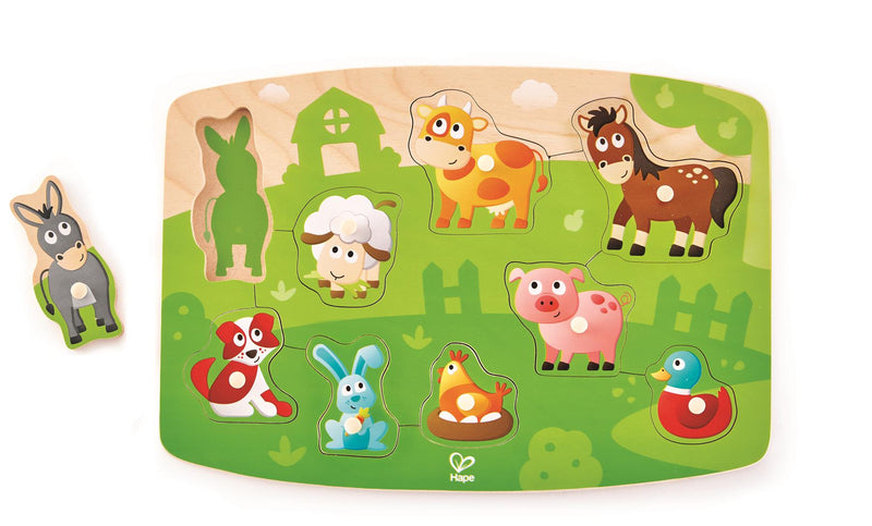 Hape - Farmyard Animals - Peg Jigsaw Puzzle - 9 Pieces/24 months